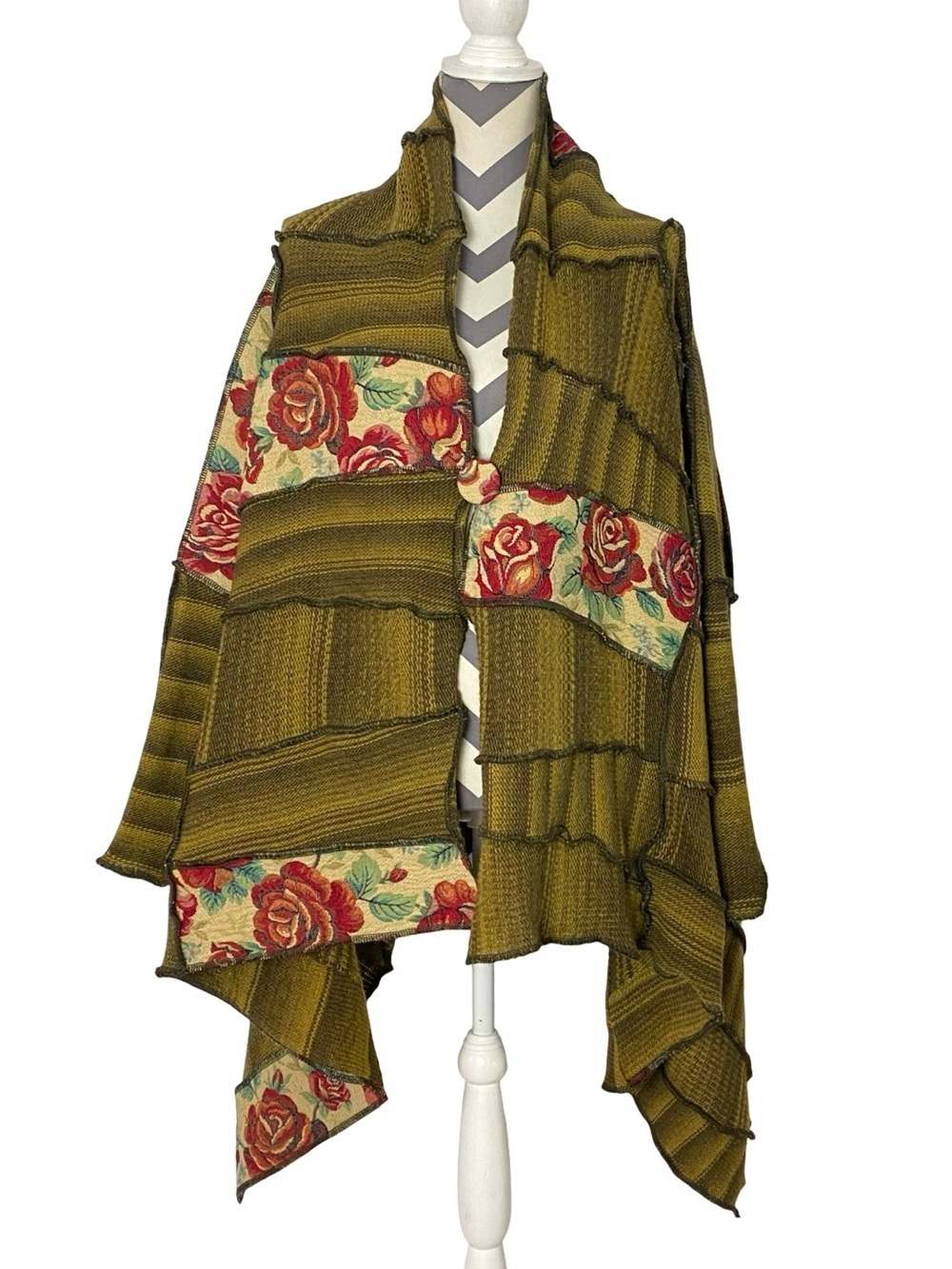 Axel Hardy Patchwork Cardigan Sweater Womens Size Large XL Swing Tapestry Floral